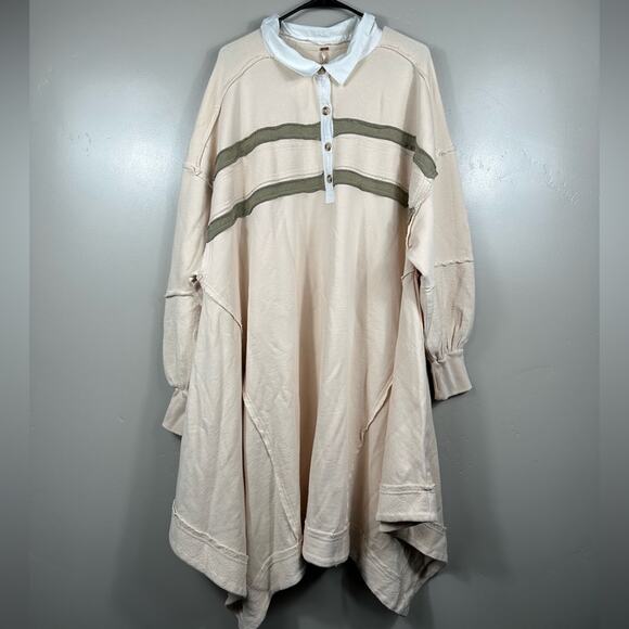 NWT Free People Blair Sweatshirt Top In Oatmeal Combo Size Large - Picture 4 of 9